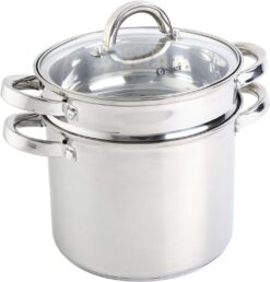 Oster Sangerfield Stainless Steel Cookware 5-Quart Pasta Pot Set w/Steamer, Basket & Lid