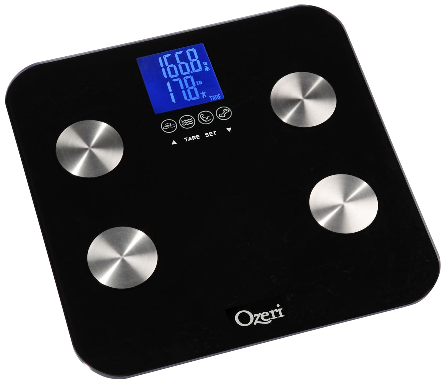 Ozeri Touch 440 lbs Total Body Weight Scale (Body Fat, Muscle, Bone, Weight & Hydration), Auto Recognition Bath Scale with Infant Tare2