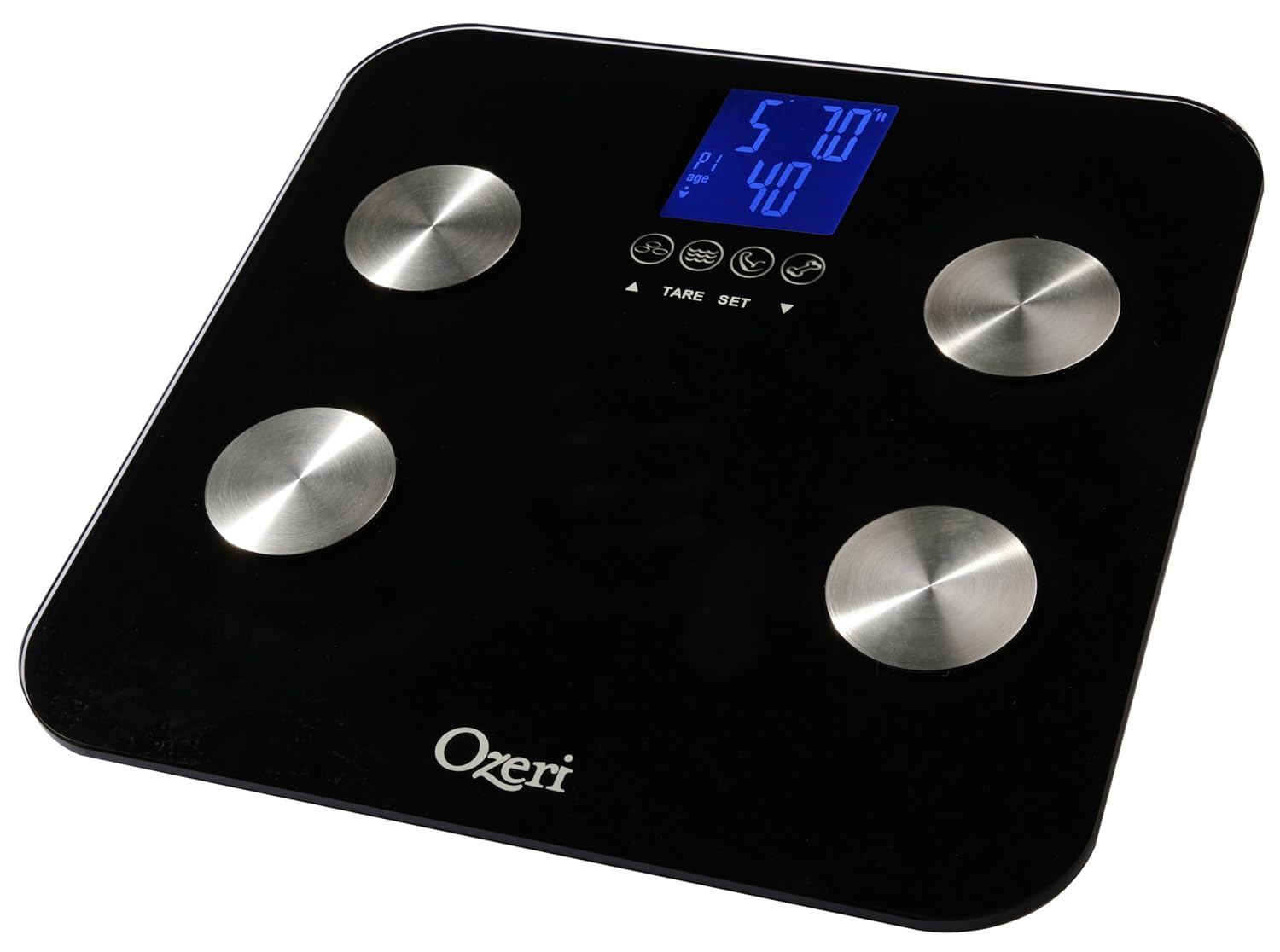 Ozeri Touch 440 lbs Total Body Weight Scale (Body Fat, Muscle, Bone, Weight & Hydration), Auto Recognition Bath Scale with Infant Tare9