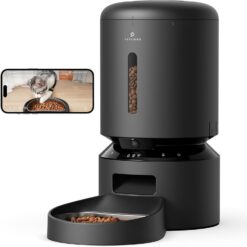 PETLIBRO Automatic Cat Feeder with Camera, 1080P HD Video with Night Vision, 5G WiFi Pet Feeder with 2-Way Audio, Low Food & Blockage Sensor, Motion & Sound Alerts for Cat & Dog Single Tray, Black