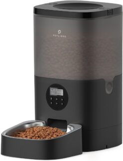 PETLIBRO Automatic Dog Feeder, 6L Dog Food Dispenser with Timer Interactive Voice Recorder, Auto Dog Feeder with Desiccant Bag 1-4 Meals Dry Food, Black Transparent