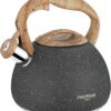 POLIVIAR Tea Kettle, 2.7 Quart Natural Stone Finish with Wood Pattern Handle Loud Whistle Food Grade Stainless Steel Teapot, Anti-Hot Handle and Anti-Rust, Suitable for All Heat Sources (JX2018-GR20)