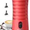 Paris Rhône Milk Frother, 4-in-1 Milk Frother and Steamer, Non-Slip Stylish Design, Hot & Cold Milk Steamer with Temperature Control, Auto Shut-Off Frother for Coffee, Latte, Cappuccino, Macchiato, Red