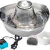 PetSafe Seaside Stainless Cat & Dog Fountain - 2 Water Filters & 1 Pump Included - Tower Creates Soothing Flow for Pets - Scratch- and Rust-Resistant Material Inhibits Pet Acne - 60 Oz Water Capacity