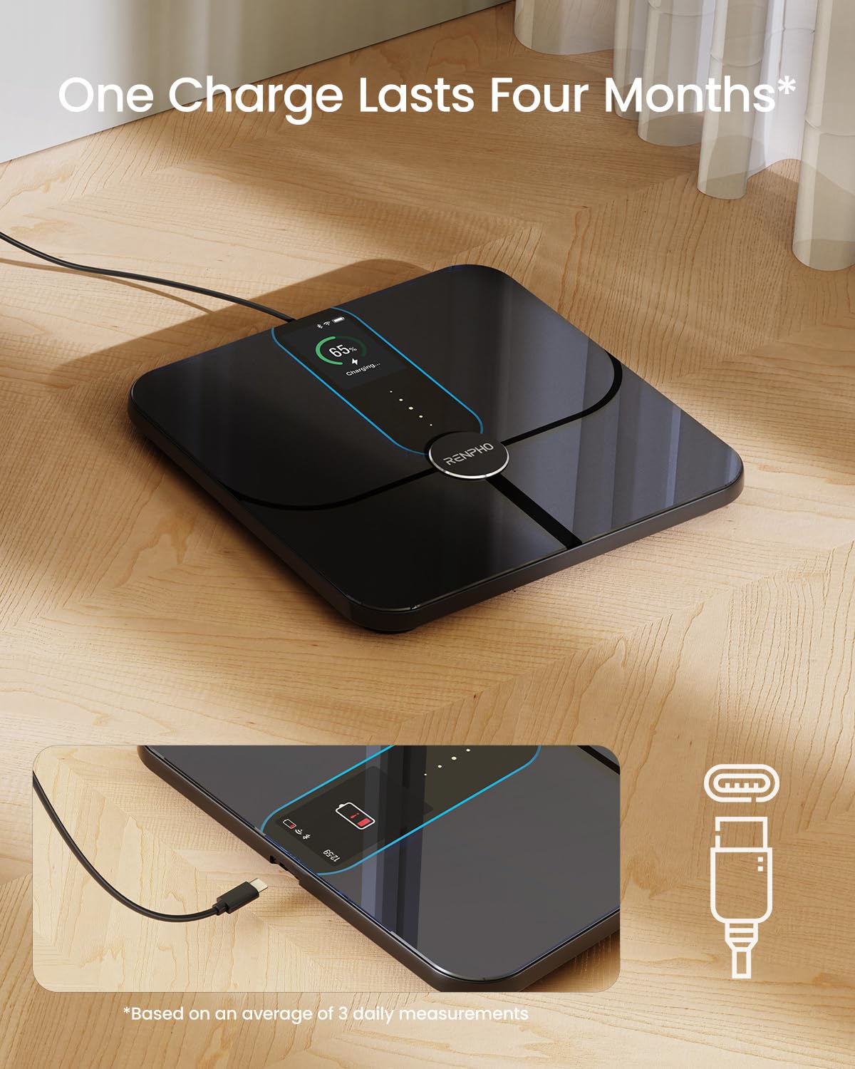 RENPHO Smart Scale, Body Fat Scale with TFT LCD, FSA HSA Eligible Scale for Body Weight with 18 Metrics, Wi-Fi Scale with BMI, Body Fat, Muscle Mass, Rechargeable, Elis Nova4