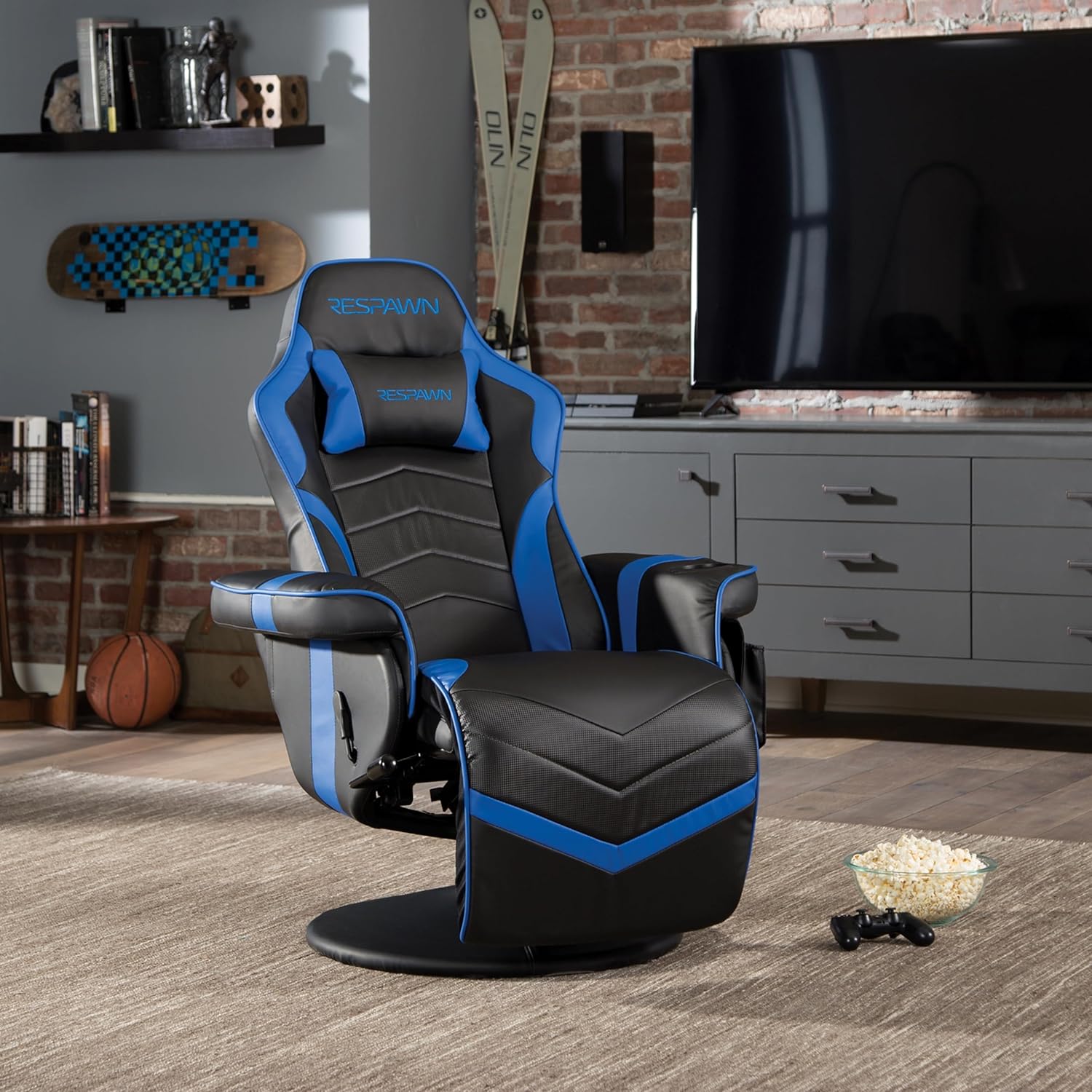 RESPAWN 900 Gaming Recliner - Video Games Console Recliner Chair, Computer Recliner, Adjustable Leg Rest and Recline, Recliner with Cupholder, Reclining Gaming Chair with Footrest - Blue1