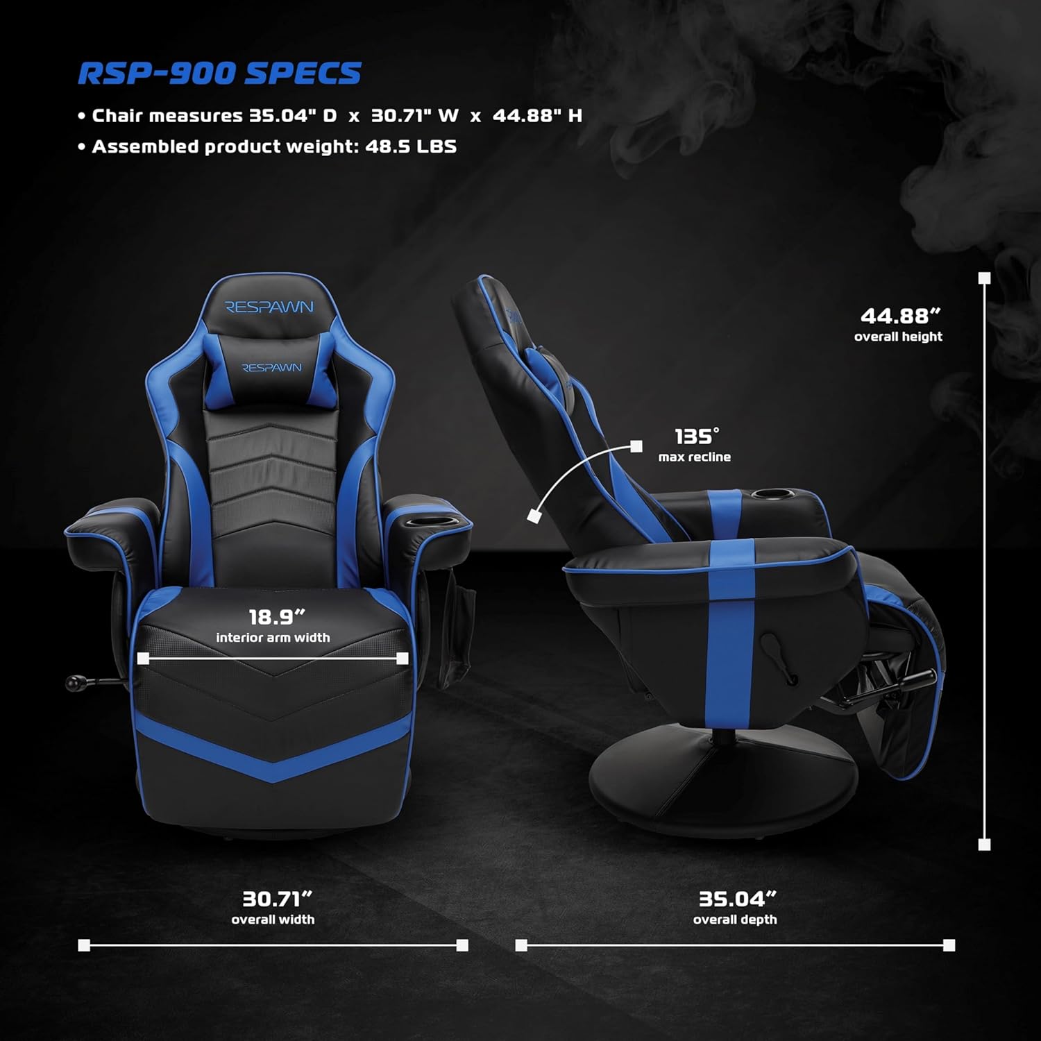 RESPAWN 900 Gaming Recliner - Video Games Console Recliner Chair, Computer Recliner, Adjustable Leg Rest and Recline, Recliner with Cupholder, Reclining Gaming Chair with Footrest - Blue2