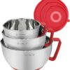 Rorence Mixing Bowls with Lids Set: Stainless Steel Mixing Bowls with Handles, Non-Slip Bottom & Pour Spout - Red, 3 quarts