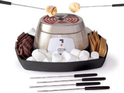 SHARPER IMAGE Electric S'mores Maker 8-Piece Kit, 6 Skewers & Serving Tray, Small Kitchen Appliance, Flameless Tabletop Marshmallow Roaster, Date Night Fun Kids Family Activity