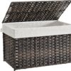 SONGMICS Storage Basket with Lid, 27.7 Gallon (105L) Storage Bin, Woven Blanket Storage Basket with Handles, Foldable, Removable Liner, Metal Frame, for Bedroom, Laundry Room, Brown URST066K01