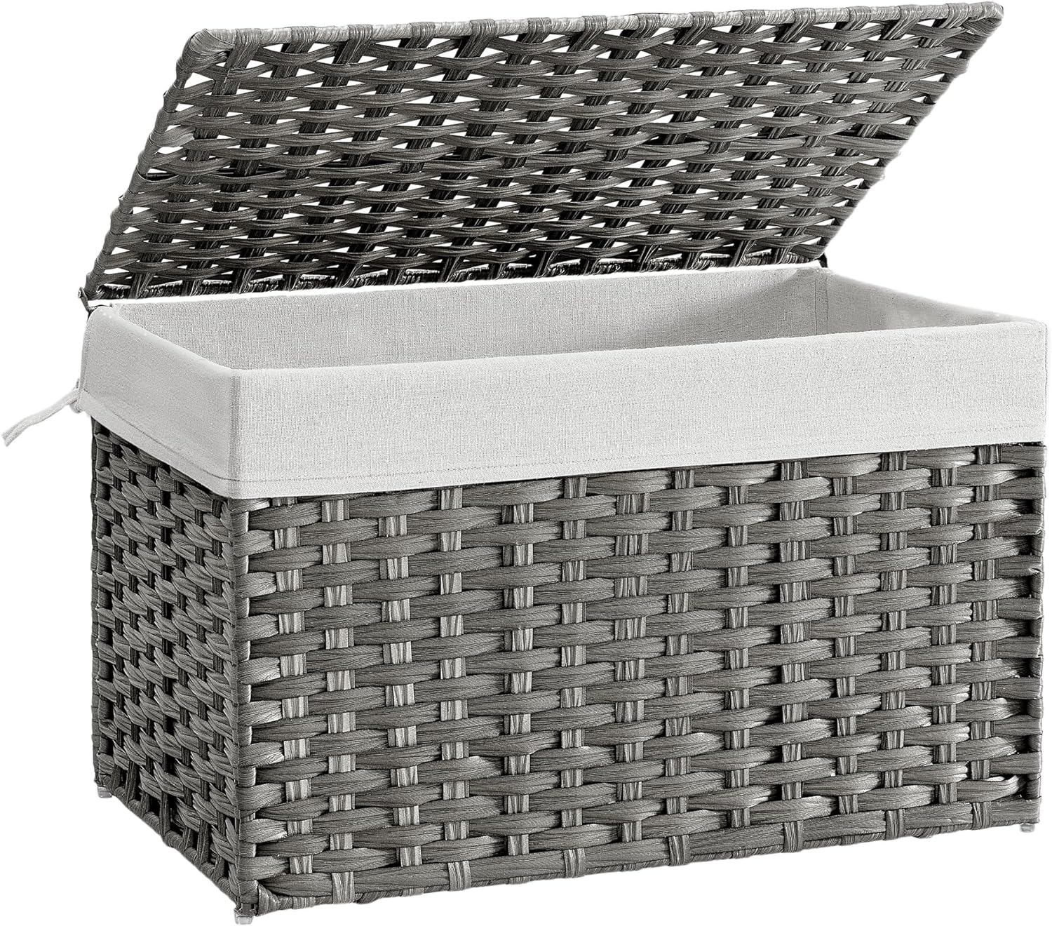 SONGMICS Storage Basket with Lid, 27.7 Gallon (105L) Storage Bin, Woven Blanket Storage Basket with Handles, Foldable, Removable Liner, Metal Frame, for Bedroom, Laundry Room, Gray URST066G01 SONGMICS Storage Basket with Lid, 27.7 Gallon (105L) Storage Bin, Woven Blanket Storage Basket with Handles, Foldable, Removable Liner, Metal Frame, for Bedroom, Laundry Room, Gray URST066G01