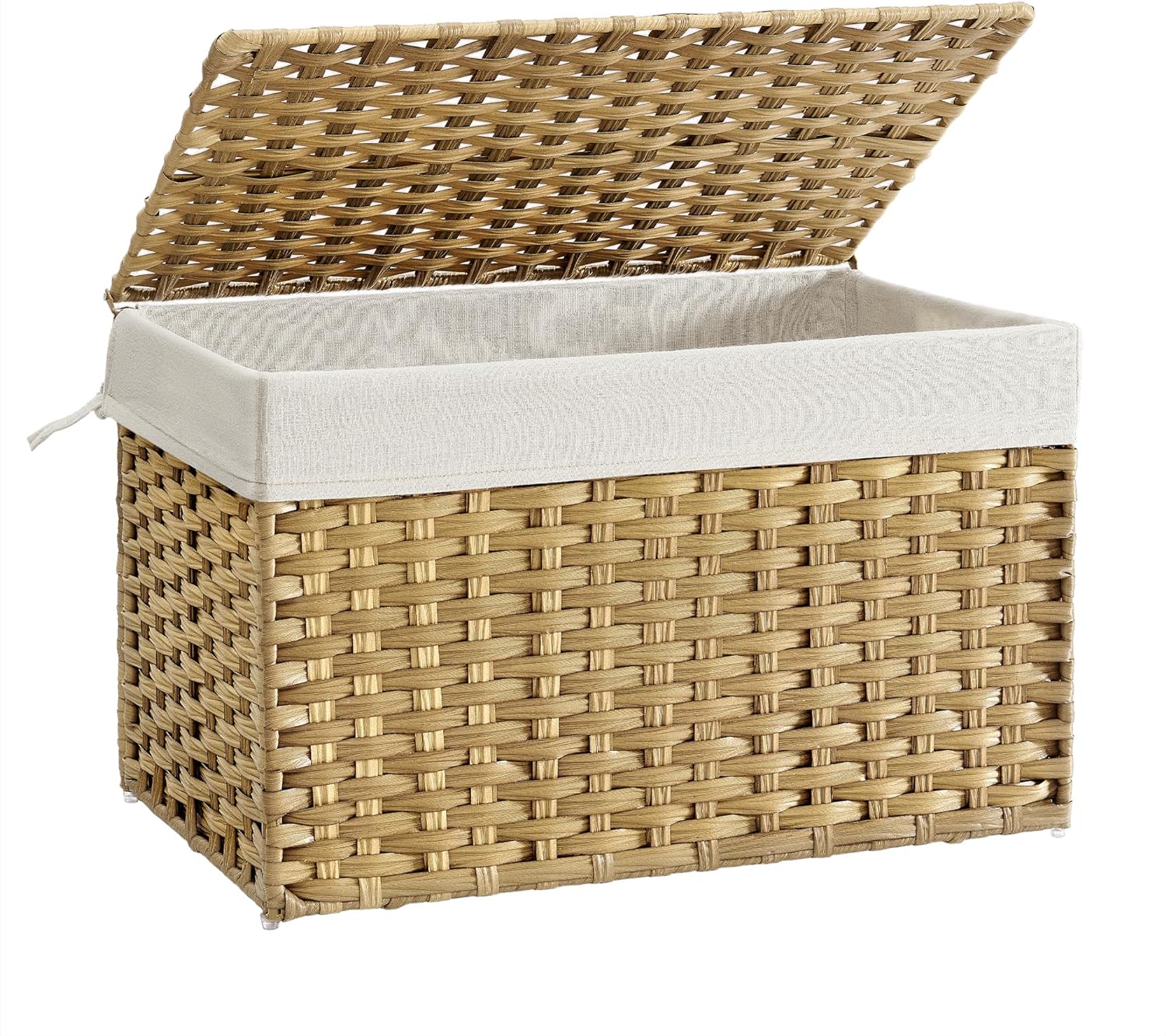 SONGMICS Storage Basket with Lid, 27.7 Gallon (105L) Storage Bin, Woven Blanket Storage Basket with Handles, Foldable, Removable Liner, Metal Frame, for Bedroom, Laundry Room, Natural URST066N01 SONGMICS Storage Basket with Lid, 27.7 Gallon (105L) Storage Bin, Woven Blanket Storage Basket with Handles, Foldable, Removable Liner, Metal Frame, for Bedroom, Laundry Room, Natural URST066N01