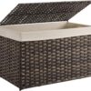 SONGMICS Storage Basket with Lid, 42.3 Gallon (160L) Storage Bin, Woven Blanket Storage Basket with Handles, Foldable, Removable Liner, Metal Frame, for Bedroom, Laundry Room, Brown URST76BR