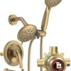 SR SUN RISE 5-Spray Dual Shower Head Cmbo Tub Faucet Set 3-Way Shower Head and Hand Held Shower Tub Faucets Sets Complete Single-Handle Tub and Shower Trim Kit, Brushed Gold (Valve Include）