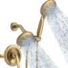 SR SUN RISE High Pressure 3-Way Rainfall Shower Faucet, 3 in 1 Shower Head and Handheld Shower Combo Set with 71” Hose, Easy to Clean Bathtub or Pets, Valve and Shower Trim Kit, Brushed Gold