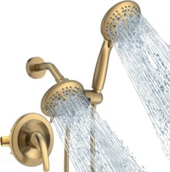 SR SUN RISE High Pressure 3-Way Rainfall Shower Faucet, 3 in 1 Shower Head and Handheld Shower Combo Set with 71” Hose, Easy to Clean Bathtub or Pets, Valve and Shower Trim Kit, Brushed Gold