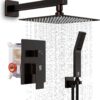 SR SUN RISE Oil Rubbed Bronze Shower System 10 Inches Square Shower Head with Handheld, Waterfall Showerhead, All Metal Shower Faucet Trim Repair Kits (Contain Shower Valve)