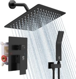SR SUN RISE Shower Faucet - 8 Inch Shower System with Rain Shower Head and Handheld Spray - Shower Faucet Trim Repair Kits with Diverter Valve - All Metal Shower Set - Matte Black