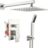 SR SUN RISE Shower Faucet Set Bathroom Square Rain Shower Head with Handheld Spray Wall Mounted Rainfall Shower Fixtures Brushed Nickel Shower Faucet Trim Repair Kits (Contain Shower Valve)