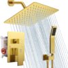 SR SUN RISE Shower System - Shower Faucet Set with 8 Inch Rain Shower Head and Handheld Shower - High Pressure Rain Shower System - All Metal Shower Faucet Trim Repair Kits - Brushed Gold