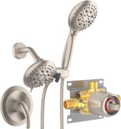 SR SUN RISE Shower System with Handheld Shower and Rain Shower Combo Set High Pressure 5-spray Dual 2 in 1 Shower Faucet Patented 3-way Diverter Brushed Nickel (Valve Include）