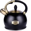 SUSTEAS Stove Top Whistling Tea Kettle - Food Grade Stainless Steel Teakettle Teapot with Cool Touch Ergonomic Handle, With 1 Silicone Pinch Mitt Included, 2.64 Quart(BLACK)