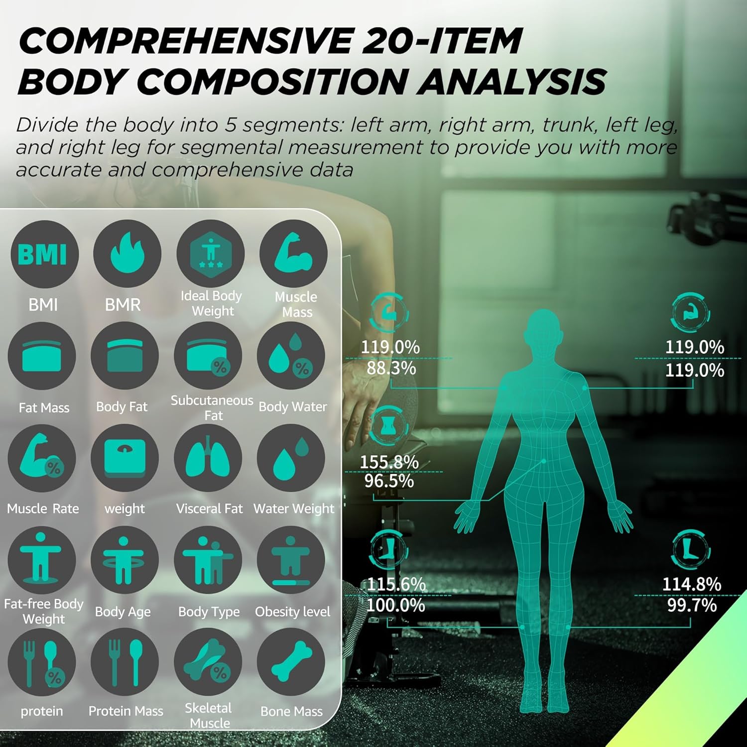 Scale for Body Weight, RunSTAR 8 Electrodes High Accurate Rechargeable Composition Analyzer with BMR Index Body Fat Digital Scale Composition Muscle & Fat Measurement Large Display 400L5