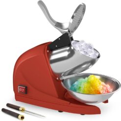 Shaved Ice Machine 380w Snow Cone Machine 3 Stainless Steel Blades Ice Shaver Machine Electric Ice Crusher 280lbs/hr Snow Cone Maker for Home and Commercial with Ice Pick(Red)