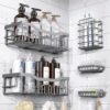 Shower Caddy 5 Pack,Adhesive Shower Organizer for Bathroom Storage&Home Decor&Kitchen,No Drilling,Large Capacity,Rustproof Stainless Steel Bathroom Organizer,Shower Shelves for Inside Shower (Grey)