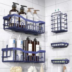 Shower Caddy 5 Pack,Adhesive Shower Organizer for Bathroom Storage&Home Decor&Kitchen,No Drilling,Large Capacity,Rustproof Stainless Steel Bathroom Organizer,Shower Shelves for Inside Shower (Navy Blue)