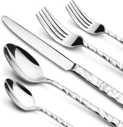 Silverware Set, 40 Piece Premium Stainless Steel Flatware Set for 8, Heavy Duty Silverware Cutlery Sets with Wavy Patterns, Spoons and Forks Set, Mirror Polished, Dishwasher Safe