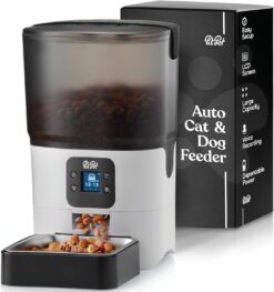 Smart Automatic Cat Feeder - 6-L Reliable Cat Food Dispenser with Display LCD Screen for Easy Set Up - Portion Control Automatic Dog Feeder with Desiccant Bag Keeps Dry Food Fresh - 10s Voice Recorder