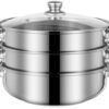 Steamer for Cooking, 18/8 Stainless Steel Steamer Pot, Food Steamer 11 inch Steam Pots with Lid 3-tier for Cooking Vegetables, Seafood, Soups, Stews and Pasta