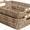 StorageWorks Hand-Woven Jumbo Storage Baskets with Wooden Handles, Seagrass Wicker Baskets for Organizing, 2-Pack