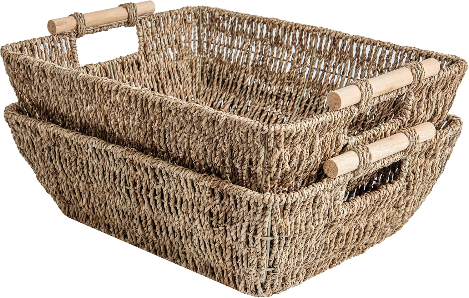 StorageWorks Hand-Woven Jumbo Storage Baskets with Wooden Handles, Seagrass Wicker Baskets for Organizing, 2-Pack StorageWorks Hand-Woven Jumbo Storage Baskets with Wooden Handles, Seagrass Wicker Baskets for Organizing, 2-Pack