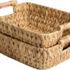 StorageWorks Hand-Woven Jumbo Storage Baskets with Wooden Handles, Water Hyacinth Wicker Baskets for Organizing, 2 Pack