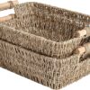 StorageWorks Hand-Woven Large Storage Baskets with Wooden Handles, Seagrass Wicker Baskets for Organizing, 2-Pack
