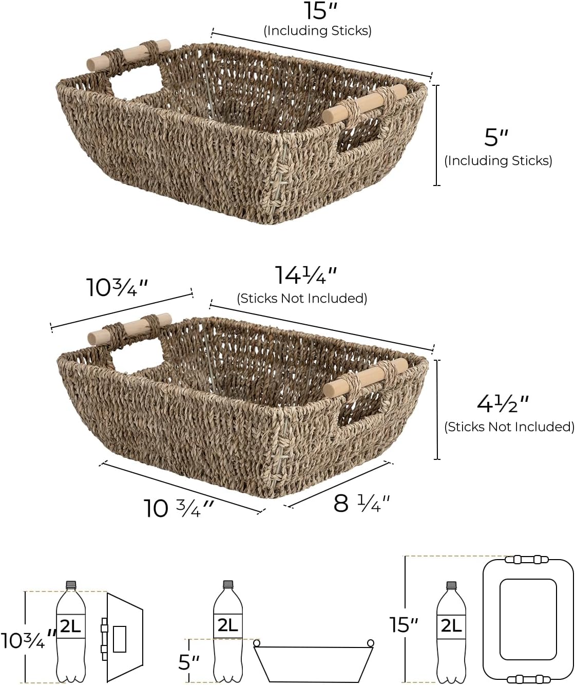 StorageWorks Hand-Woven Large Storage Baskets with Wooden Handles, Seagrass Wicker Baskets for Organizing, 2-Pack1