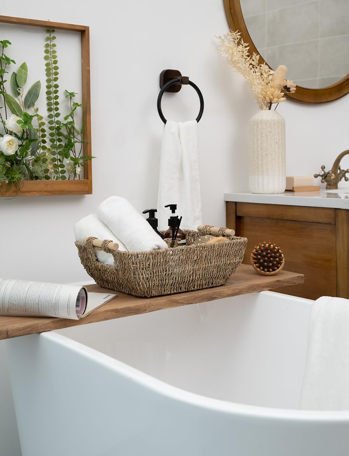 StorageWorks Hand-Woven Large Storage Baskets with Wooden Handles, Seagrass Wicker Baskets for Organizing, 2-Pack5