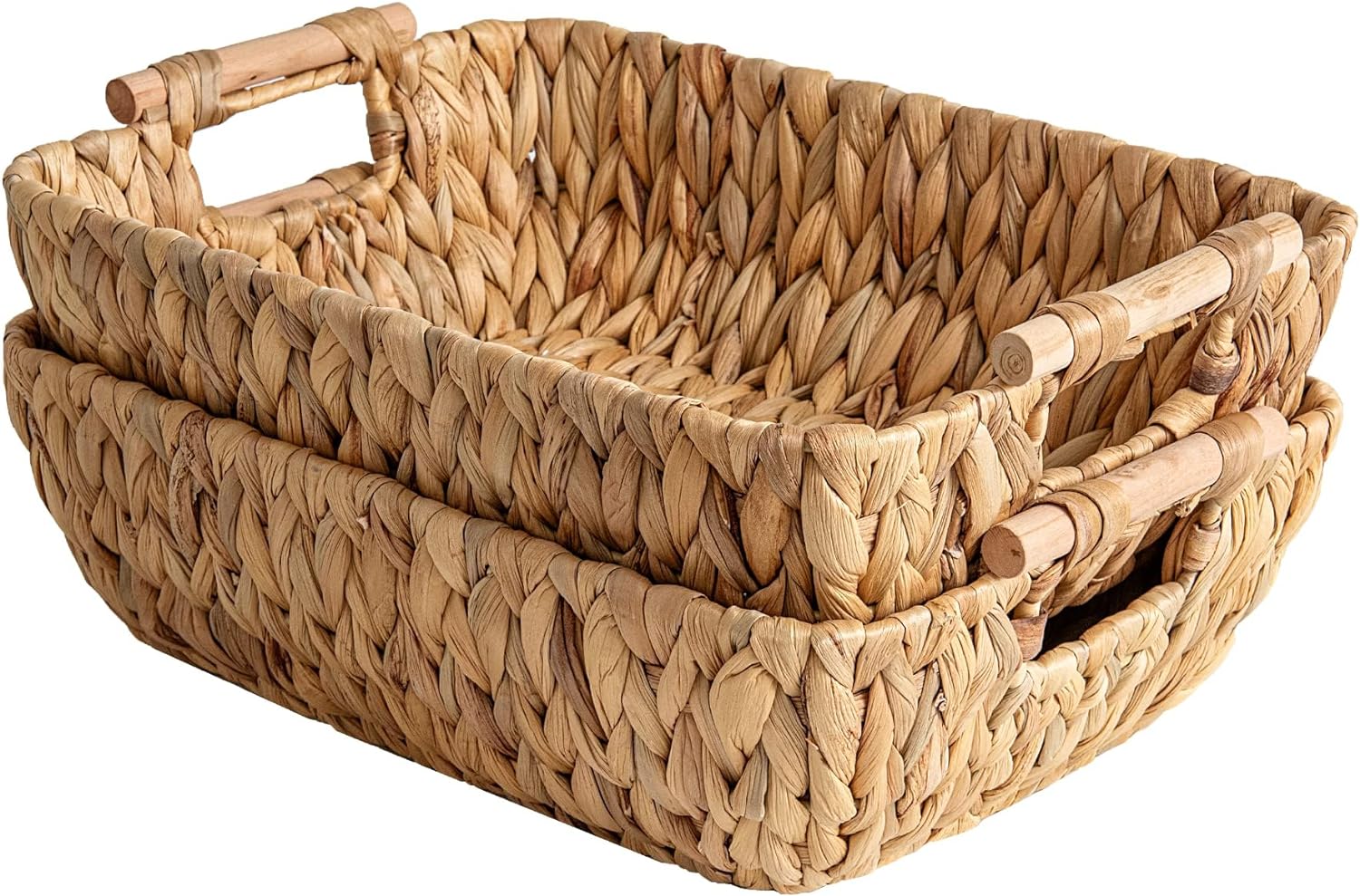 StorageWorks Hand-Woven Large Storage Baskets with Wooden Handles, Water Hyacinth Wicker Baskets for Organizing, 2-Pack StorageWorks Hand-Woven Large Storage Baskets with Wooden Handles, Water Hyacinth Wicker Baskets for Organizing, 2-Pack