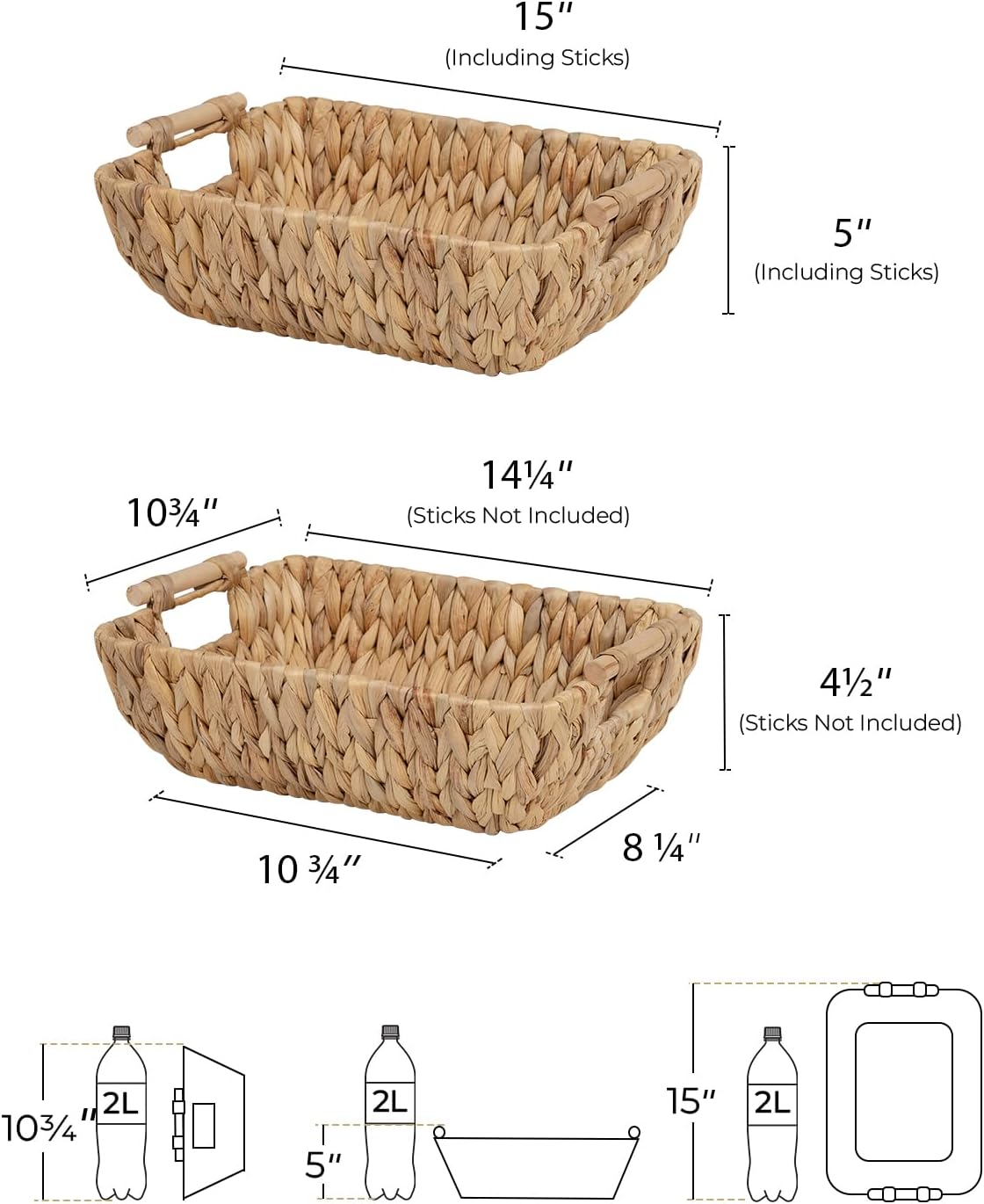 StorageWorks Hand-Woven Large Storage Baskets with Wooden Handles, Water Hyacinth Wicker Baskets for Organizing, 2-Pack1