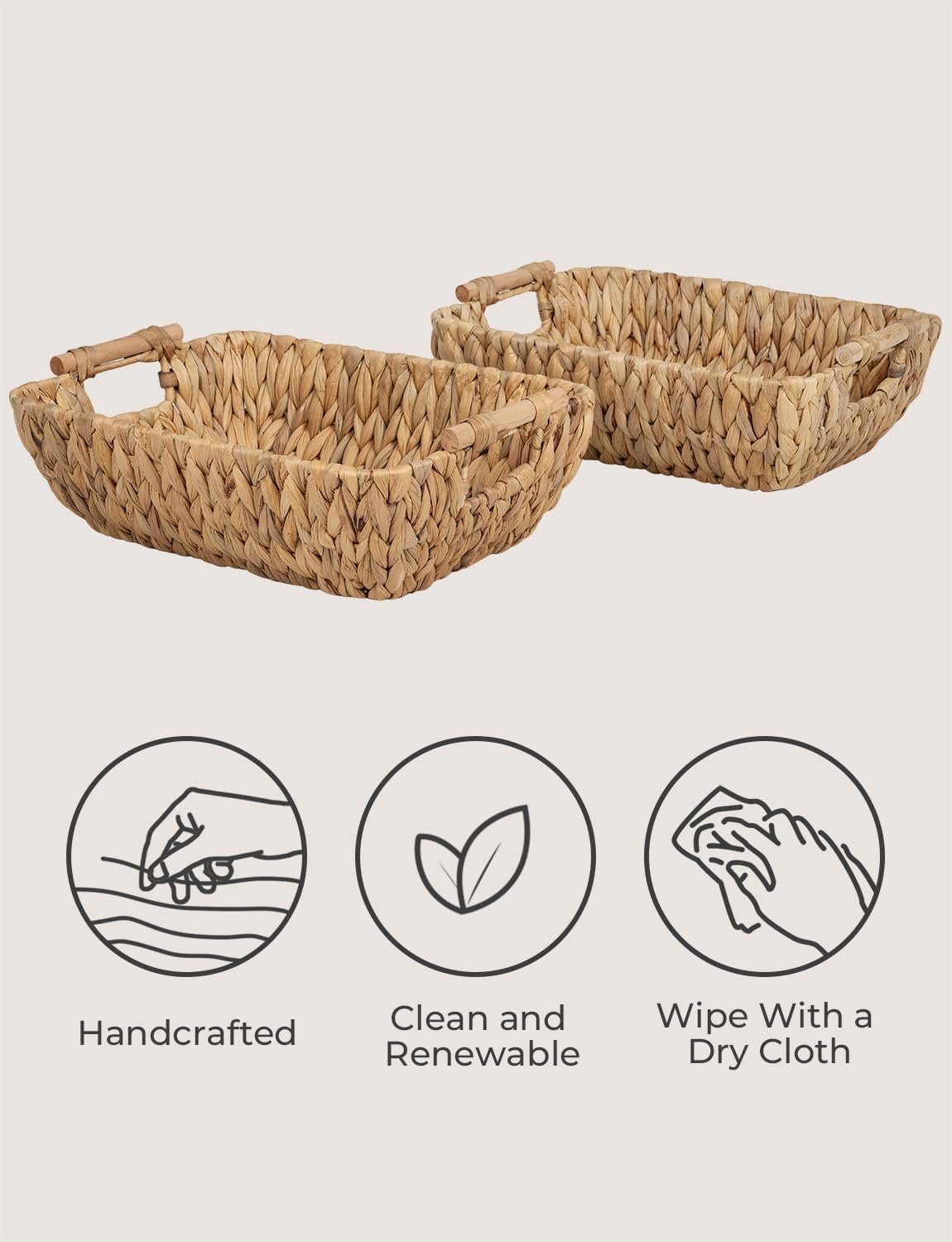 StorageWorks Hand-Woven Large Storage Baskets with Wooden Handles, Water Hyacinth Wicker Baskets for Organizing, 2-Pack3