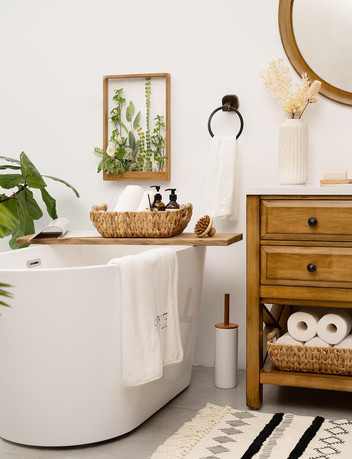 StorageWorks Hand-Woven Large Storage Baskets with Wooden Handles, Water Hyacinth Wicker Baskets for Organizing, 2-Pack6