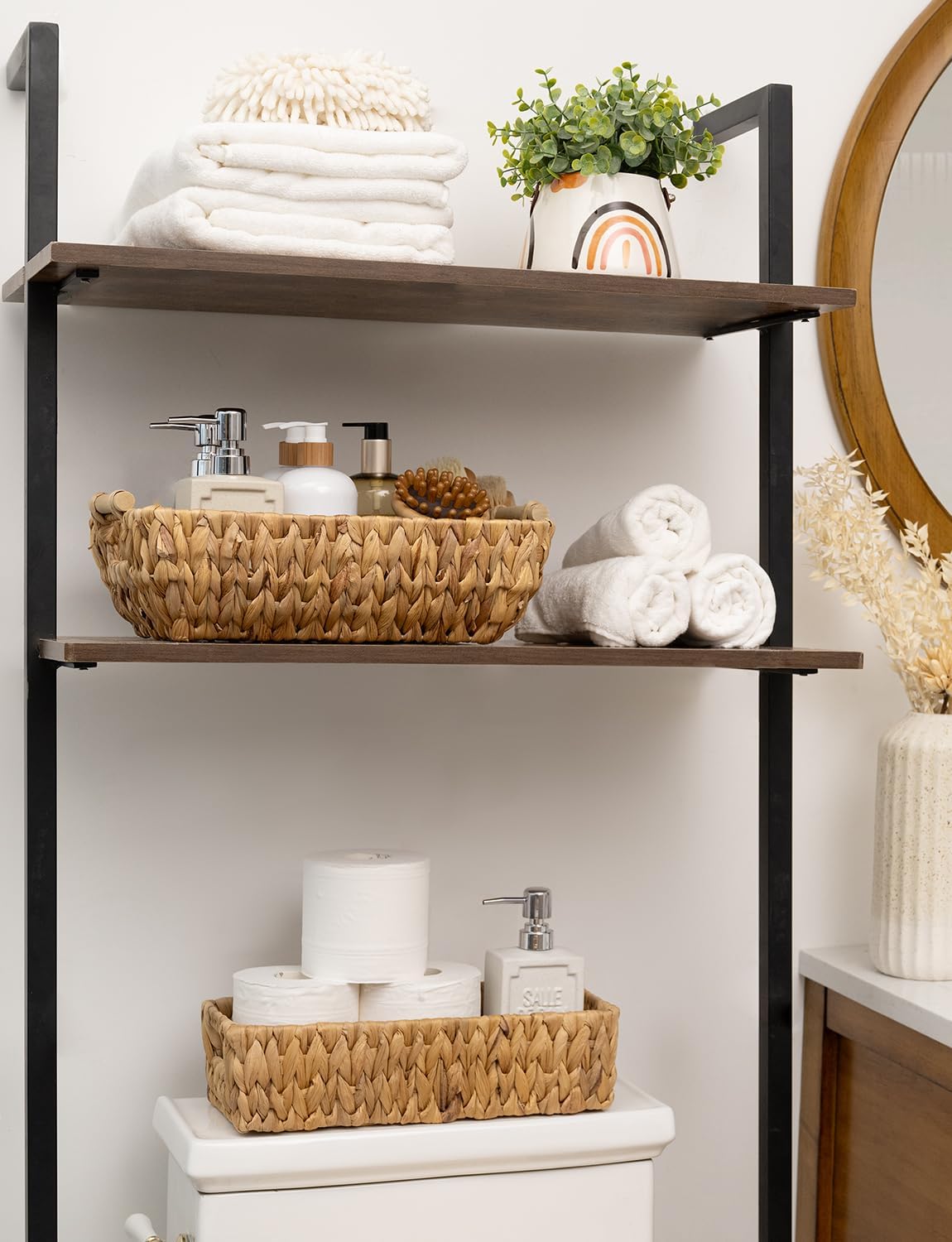 StorageWorks Hand-Woven Large Storage Baskets with Wooden Handles, Water Hyacinth Wicker Baskets for Organizing, 2-Pack8