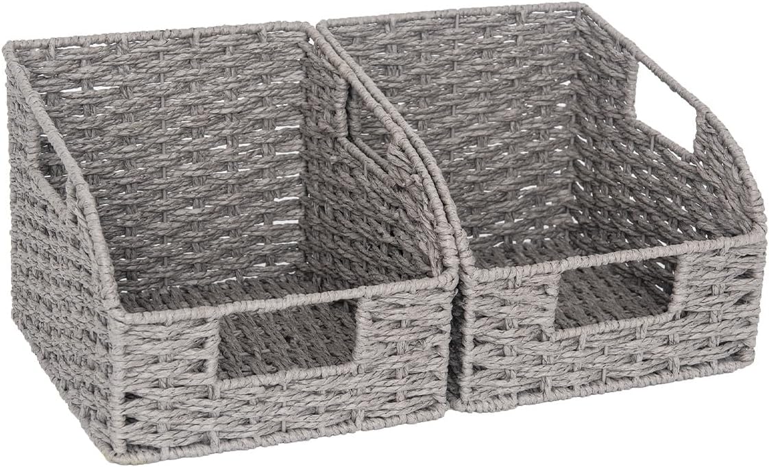 StorageWorks Pantry Storage Baskets for Organizing, Kitchen Counter Basket with Built-in Handles, Handwoven Kitchen Storage Baskets, Round Paper Rope Wicker Baskets for Pantry Storage, Gray, 2 Pack StorageWorks Pantry Storage Baskets for Organizing, Kitchen Counter Basket with Built-in Handles, Handwoven Kitchen Storage Baskets, Round Paper Rope Wicker Baskets for Pantry Storage, Gray, 2 Pack