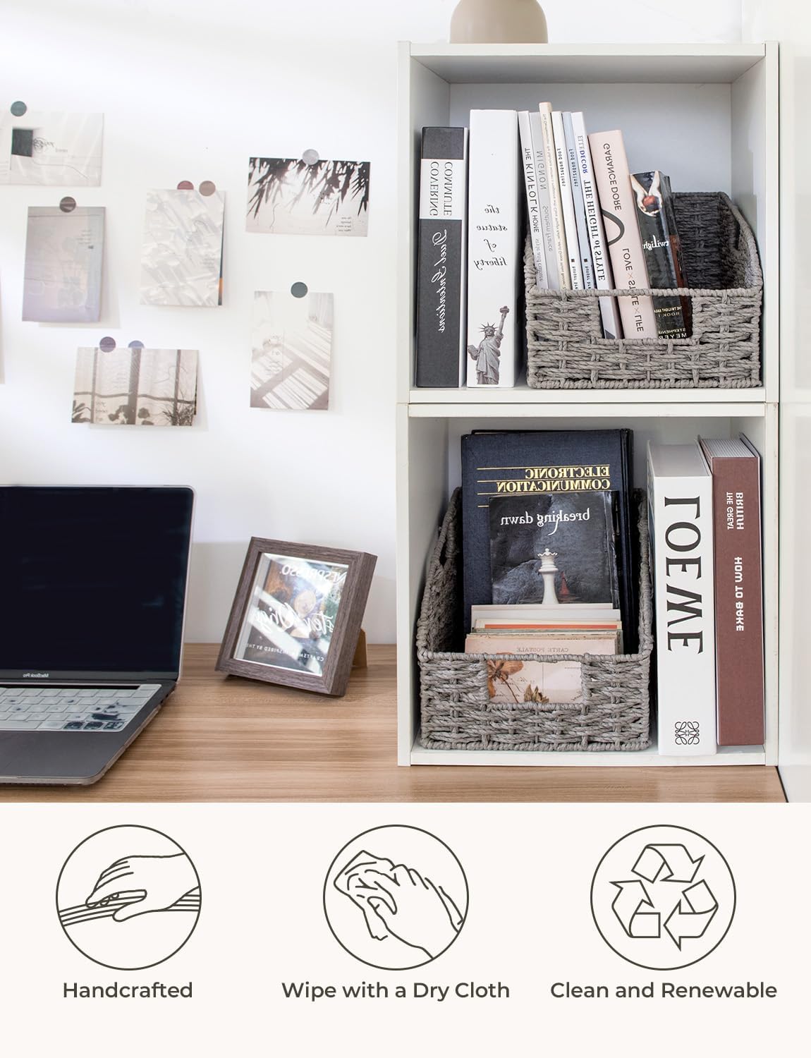 StorageWorks Pantry Storage Baskets for Organizing, Kitchen Counter Basket with Built-in Handles, Handwoven Kitchen Storage Baskets, Round Paper Rope Wicker Baskets for Pantry Storage, Gray, 2 Pack5