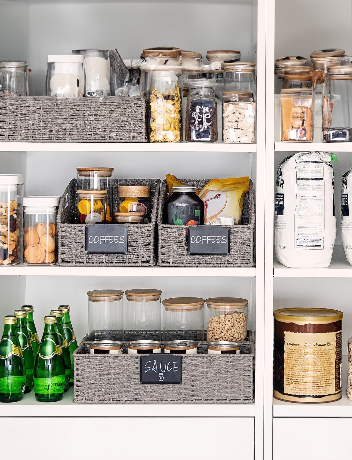 StorageWorks Pantry Storage Baskets for Organizing, Kitchen Counter Basket with Built-in Handles, Handwoven Kitchen Storage Baskets, Round Paper Rope Wicker Baskets for Pantry Storage, Gray, 2 Pack7