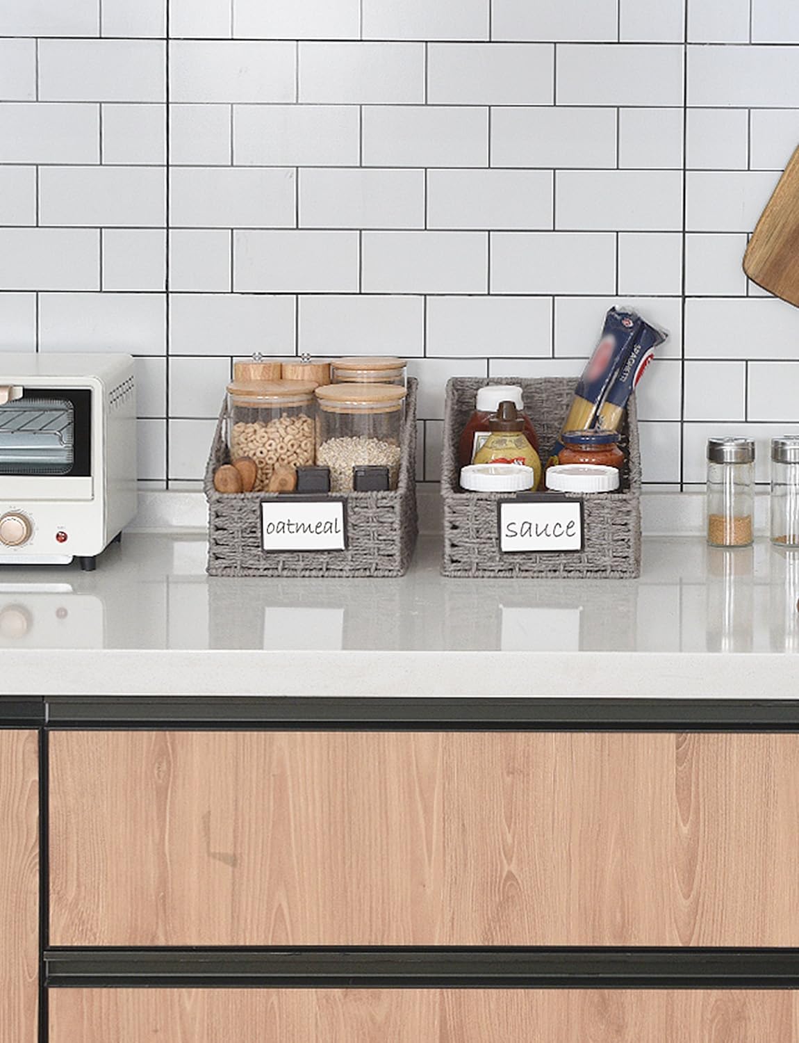 StorageWorks Pantry Storage Baskets for Organizing, Kitchen Counter Basket with Built-in Handles, Handwoven Kitchen Storage Baskets, Round Paper Rope Wicker Baskets for Pantry Storage, Gray, 2 Pack9