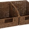 StorageWorks Round Paper Rope Storage Baskets for Organizing, Wicker Baskets with Built-in Handles, Handwoven Wicker Storage Baskets, Wicker Baskets for Shelves Storage, Brown, 2 Pack