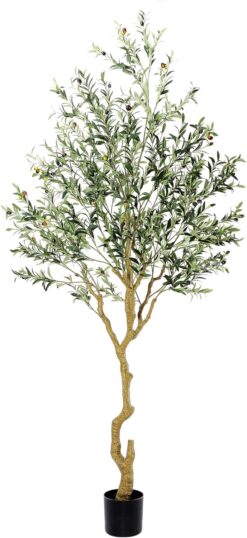 Tall Faux Olive Tree, 8ft (96in) Realistic Potted Silk Artificial Olive Tree, Fake Olive Trees Indoor with Green Leaves and Big Fruits for Home Office Living Room Stairs Patio Decor.